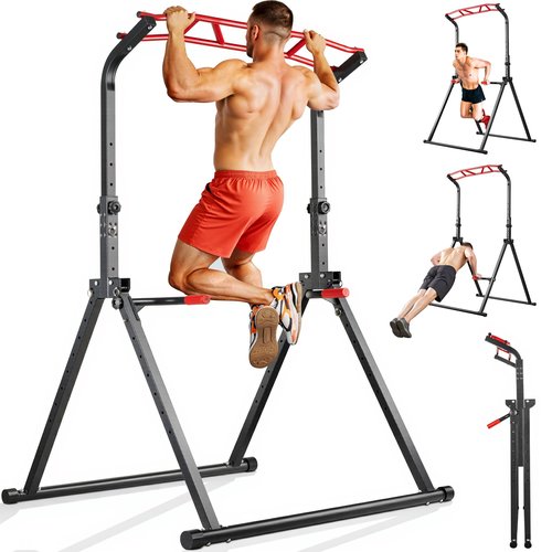Violeza Foldable Pull Up Bar Dip Station, Adjustable Power Tower Pull Up Stand, Multi-Function Workout Tower Gym Strength Training Equipment for Home Outdoor, Triangular Design, Support 450lbs