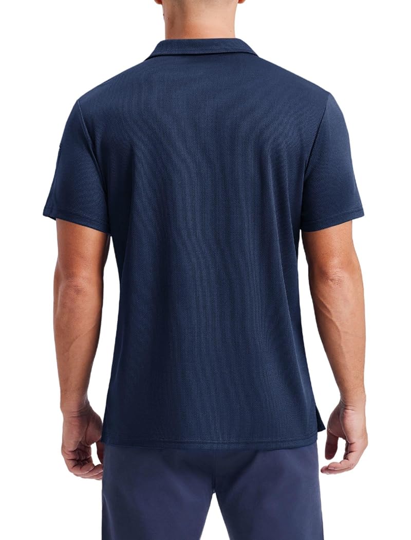 PINSPARK Men's Golf Polo Shirt - Quick Dry, Short Sleeve, Navy XL