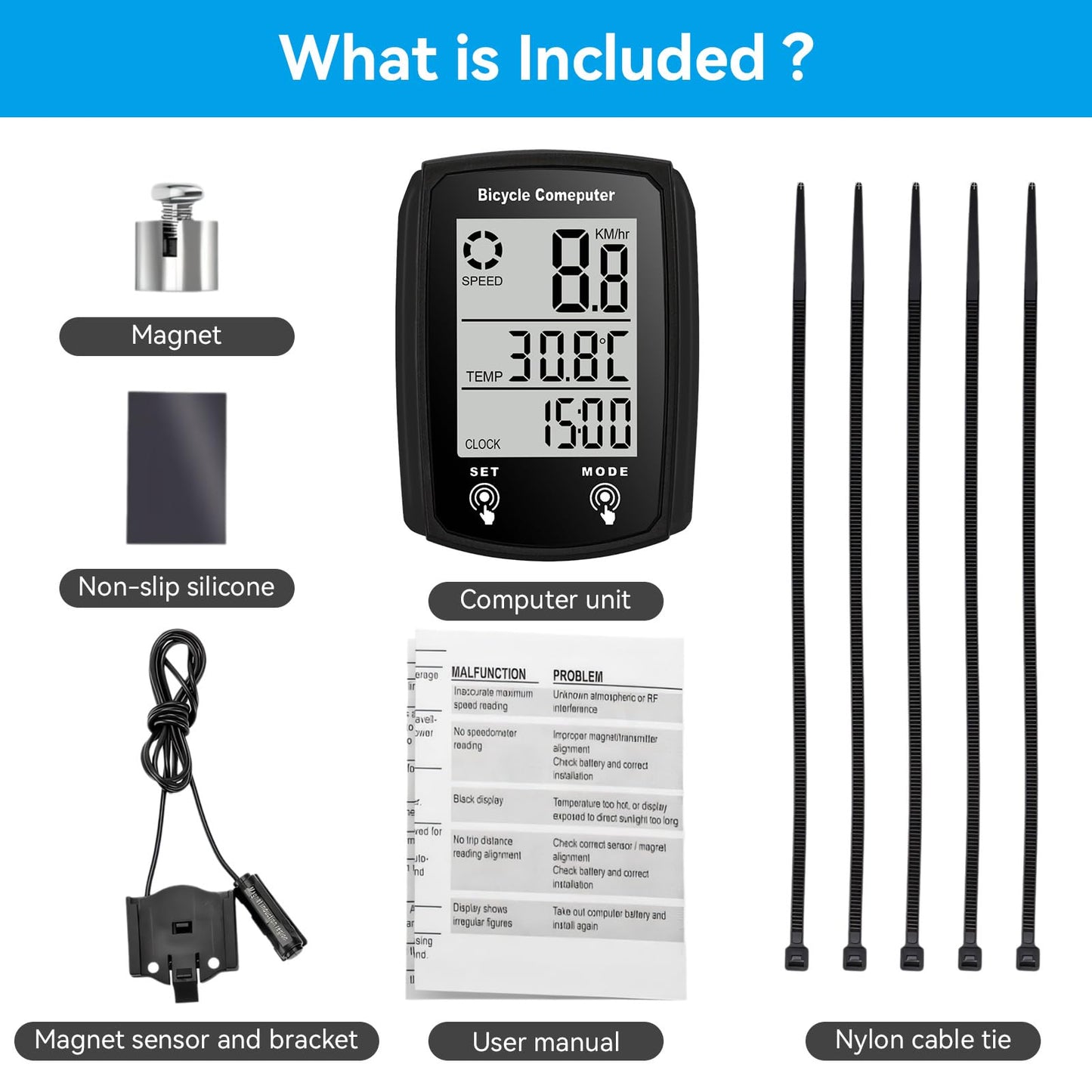 Bike Computer Wired, Bicycle Odometer Wired MPH KM/H Bike Speedometer Waterproof Bike Odometer with Touch Sensor Switch, Big Digital LCD Screen, Automatic Wake-up