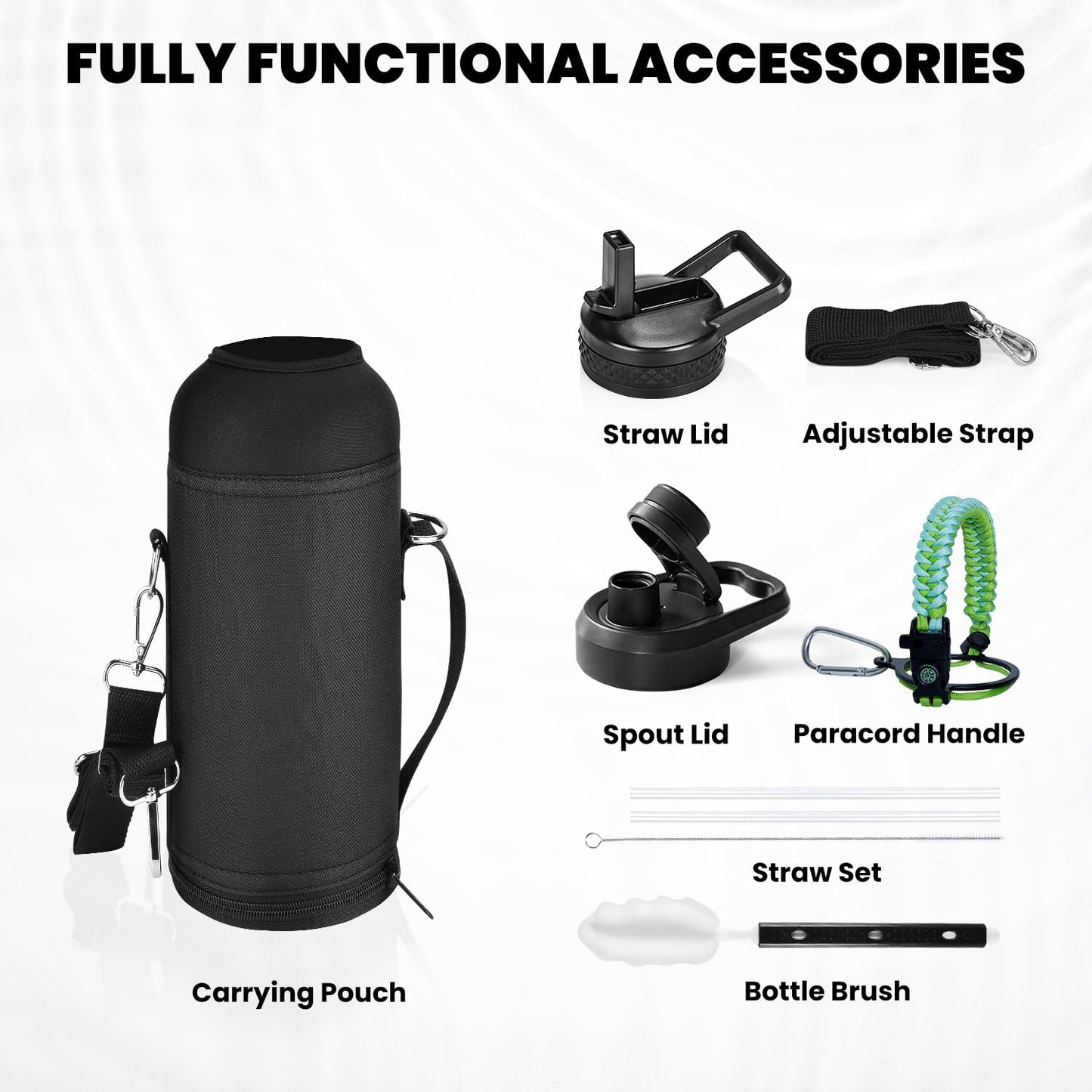 RAYMYLO Insulated Water Bottle 40 oz, Triple Wall Vacuum Stainless Steel (Cold for 36Hrs, Hot for 18Hrs), Leak Proof & Non-BPA, Modern Water Flask Jug with Paracord Handle & Straw Spout Lids