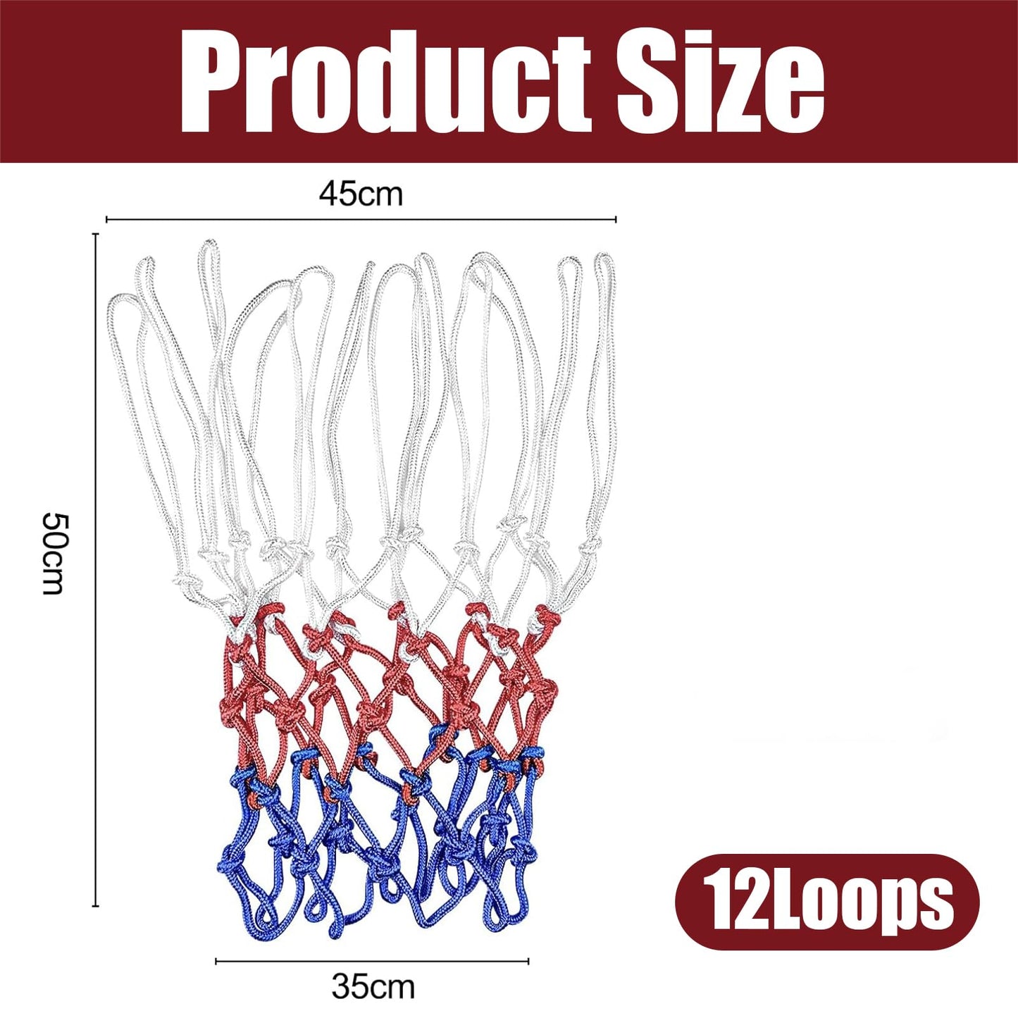 Basketball Net Replacement, Basketball Hoop Net, Basketball Net Outdoor Heavy Duty, Basketball Replacement Nets for Indoor Outdoor, All Weather Anti Whip, 12 Loops Standard Size