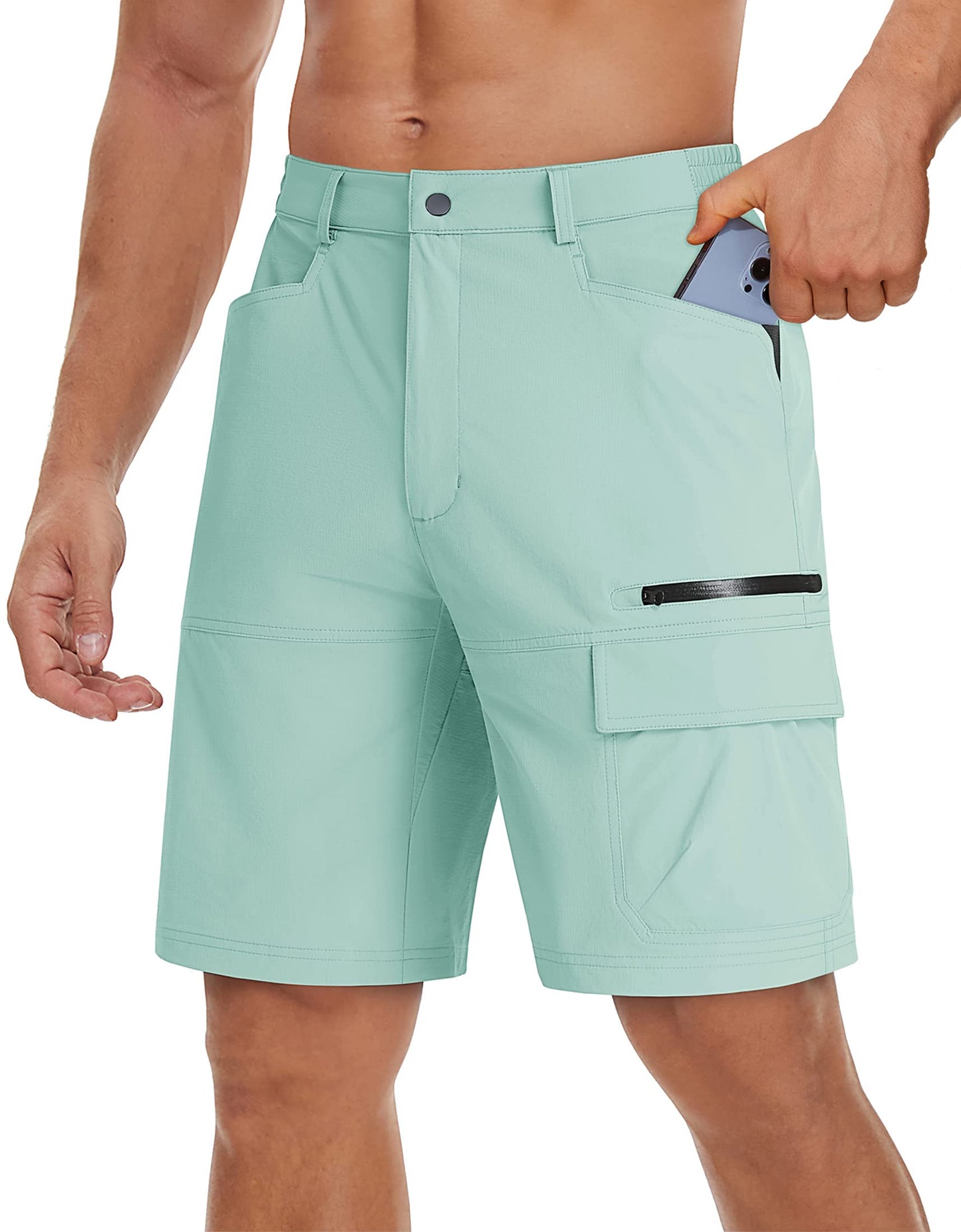 TACVASEN Mens Shorts 10" Dress Golf Outdoor Lightweight Quick Dry Summer Casual Fishing Travel Shorts with Zipper Pockets Lake Blue 34