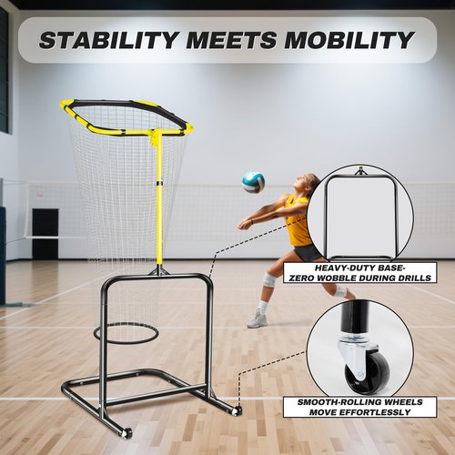 Volleyball Setter Training Net, Volleyball Training Equipment with 5 Adjustable Heights (4.6-10 FT), Serve Trainer Equipment with 7 Angles for Serving, Spiking & Setting Drills