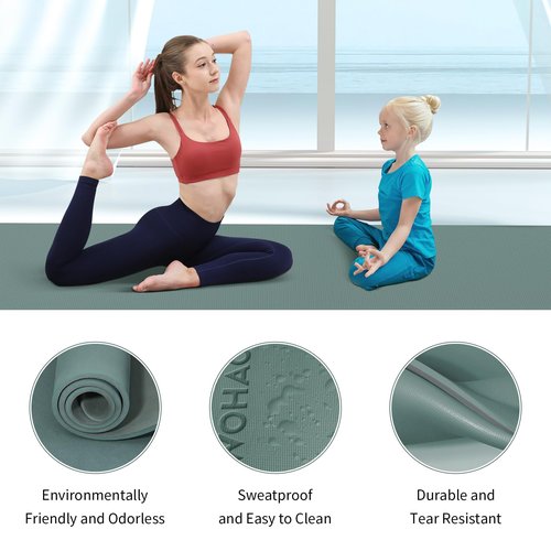 WOHAO Extra Thick 8mm Yoga Mat for Women & Men – 72"x28" Non-Slip 2-Sided (Dual Color) Exercise Mat – Thick Yoga Mat for Home Gym, Pilates, Stretching (Dark green+Dark grey, 183 * 70 * 0.6cm)