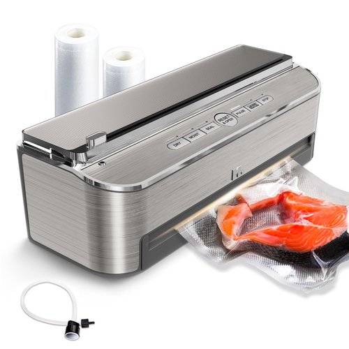 Mesliese Vacuum Sealer Machine, 85kPa 120W Automatic Food Sealer, Powerful Sealing System, Build-in Cutter | Bags Storage | Moist Mode and Air Suction Hose (Silver)