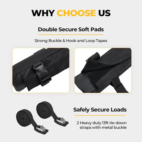 BougeRV Soft Roof Rack Pads Surfboard Car Rack for SUP Kayak Canoe Ladder Luggage Carrier, Universal for Different Shape of Cross Bars, Water-Resistant Crossbar Pads with 2 Endless Ratchet Straps