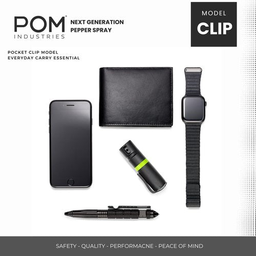 POM Pepper Spray Combo Pack Clip & Keychain - Maximum Strength OC Spray Self Defense- Tactical Compact & Safe Design - 25 Bursts & 10 ft Range - Stream Spray Pattern Grey and Pink