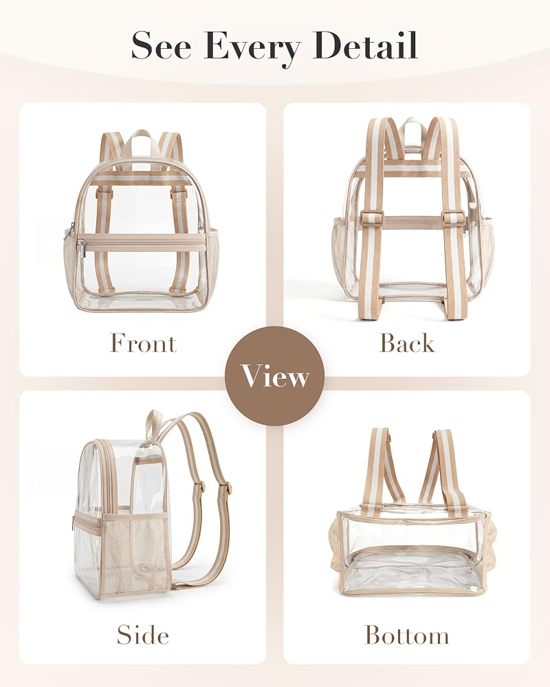 Missnine Classic Khaki Clear Stadium Backpack - Anti-Theft Mini See-Through Bag for Concerts & Sports