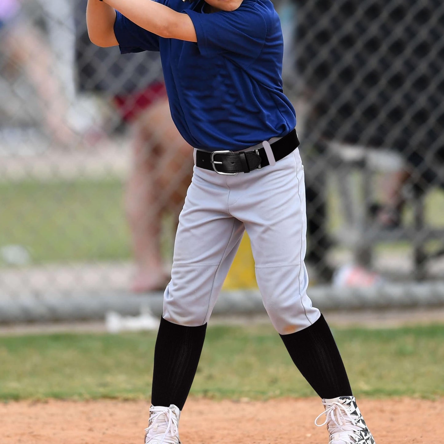 Dxhycc Youth Baseball Socks and Belt Combo Set Softball Baseball Socks and Elastic Waist Belt for Youth Boys Girls, Black