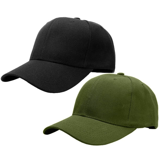 Falari Baseball Cap Adjustable Size for Running Workouts and Outdoor Activities All Seasons (2pk Black & Army Green)