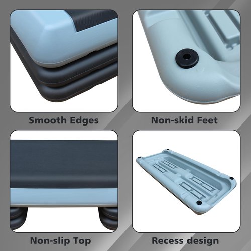 Aerobic Step Platform Height Adjustable Workout Step 4" - 6" for Fitness Strength Training with 2 Risers Gray