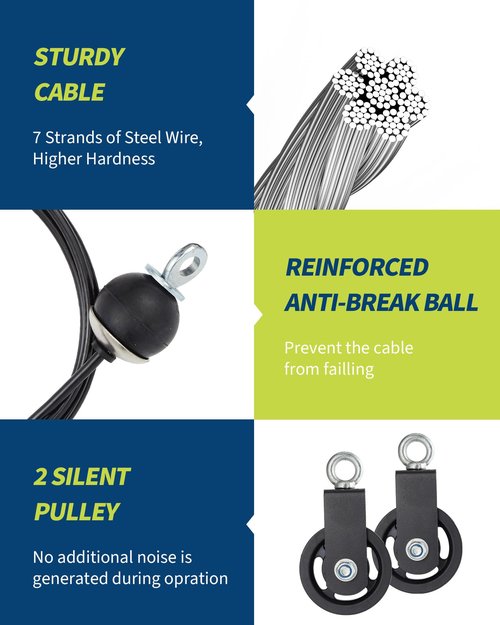 GarveeLife Pulley System for Home Gym, Cable Weight System Attachments Set with 2 in 1 LAT Pulldown Bar, Tricep Rope, Biceps Curl, Chest Fly Handles for Arm Workouts Fitness Equipment
