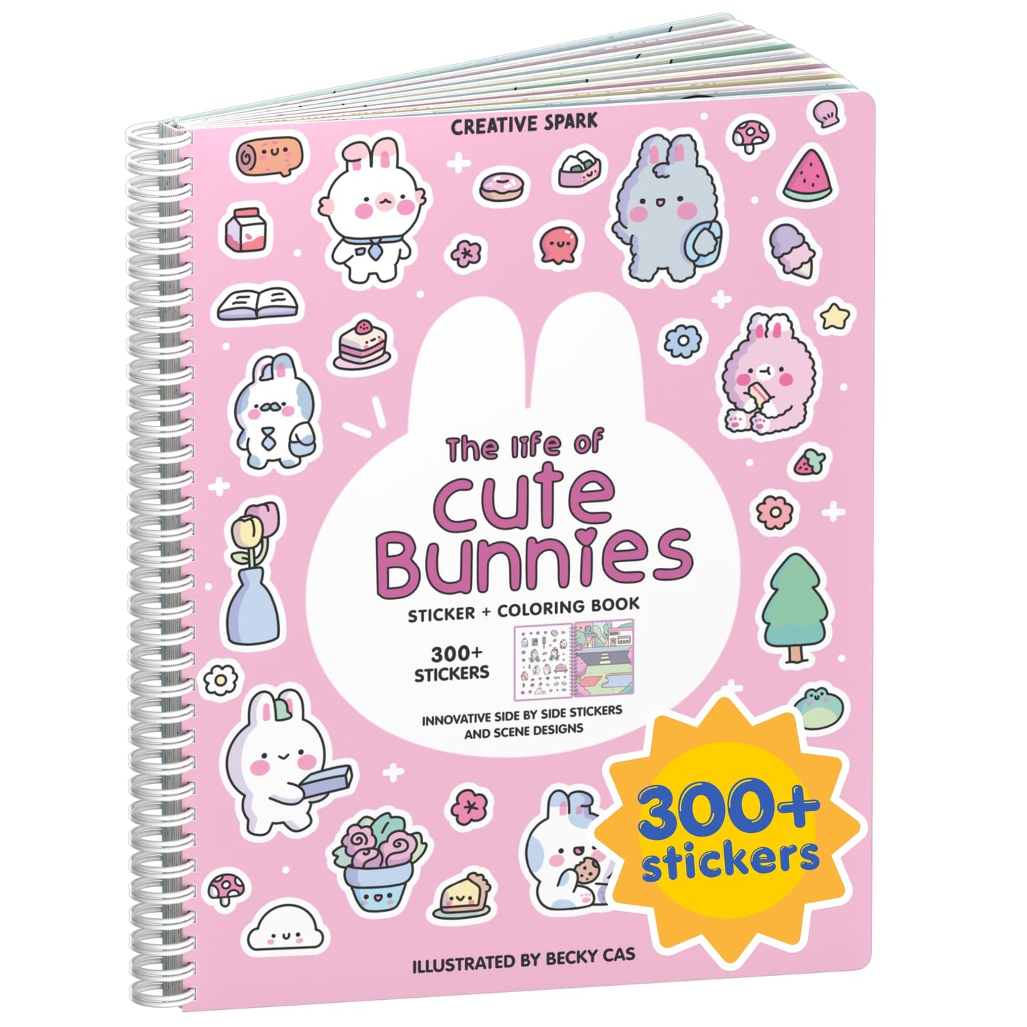 Life of Cute Bunnies 300+ Kids Sticker Book by Cupkin Toddler Airplane Travel Coloring Book, Easter Basket Stuffer, Road Trip Essentials, 8 Coloring Pages 8 Side by Side Scenes for Ages 2–8 Years