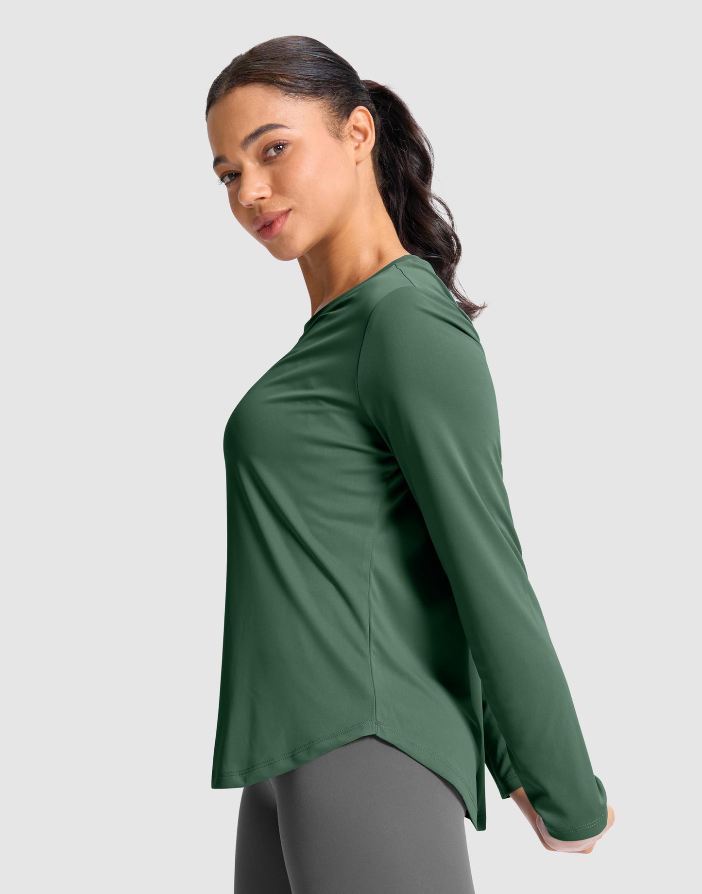 SANTINY Lightweight Long Sleeve Workout Tops for Women Breathable Gym Yoga Athletic Running Hiking Top UPF 50+ Sun Shirts (Green_L)
