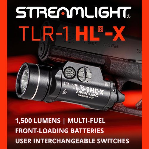 Streamlight 69501 TLR-1 HL-X USB 1500-Lumen 15000 Candela Rechargeable Rail-Mounted Tactical Weapon Light with Specific Compatibility Rail Locating Keys, Black