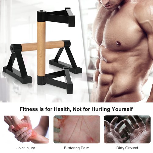 Wood push up bars Parallettes bars Anti-slip Handstand Bars for Calisthenics, Fitness, Floor workouts Solid Wood with Sturdy Metal Bracket, Support 500 lbs
