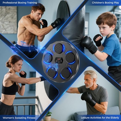 Dashsafe Music Boxing Machine for Adults and Kids, Smart Bluetooth Boxing Training Equipment with Gloves, Wall Mounted Workout Punching Machine Electronic LED for Home, Office, Gym, 9 Modes & 9 Speed