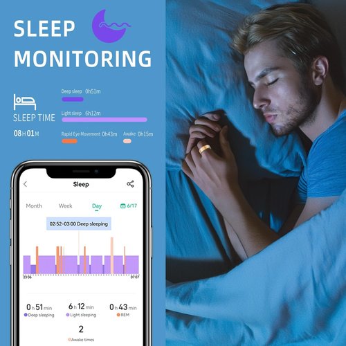 Smart Ring Fitness Tracker for iOS & Android ??Sleep Monitor Heart Rate Blood Oxygen & Pressure 8 Sports Modes IP68 Waterproof NO Subscription Long Battery Life (Champagne Gold, 9#)