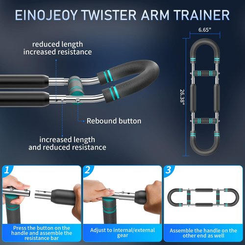 Twister arm Trainer, 60-90lb Adjustable Resistance Chest Workout Equipment,Forearm Power Exercise bar , pectoralis spinalis Device, Portable Detachable Design