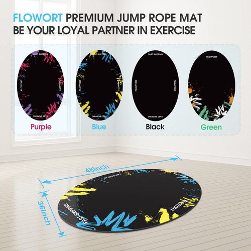 Jump Rope Mat Large Rubber Exercise Mat Indoor Outdoor Shock Absorbing Mat, Non-Slip Oval Design for Floor & Rope Protection, Workout Mats for Home Gym Flooring(Blue)