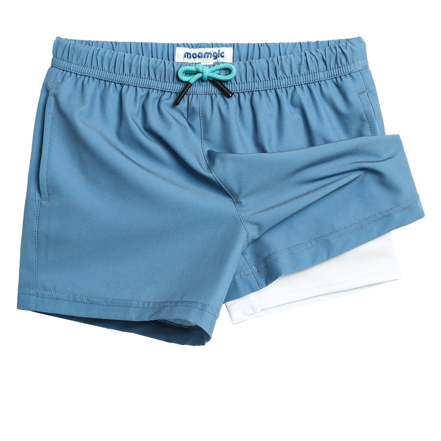 maamgic Boys Swim Trunks with Compression Liner 4-Way Stretch Quick Dry Swim Shorts Swimming Trunks Toddler Boy Haze Blue White 10-12 Years