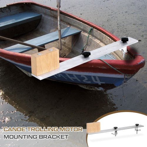 MorningRo Canoe Trolling Motor Mount, Trolling Mount with Ash Wood Crossbar and Motor Block for Quick and Easy Kayak(Aluminum,Novel)