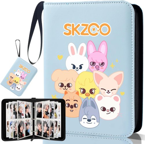 Photocard Binder for Stray SKZ Cards,4 Pocket with 60 Sleeves up to 400 Cards Pink Cute Photo Album for Fans Boys and Girls