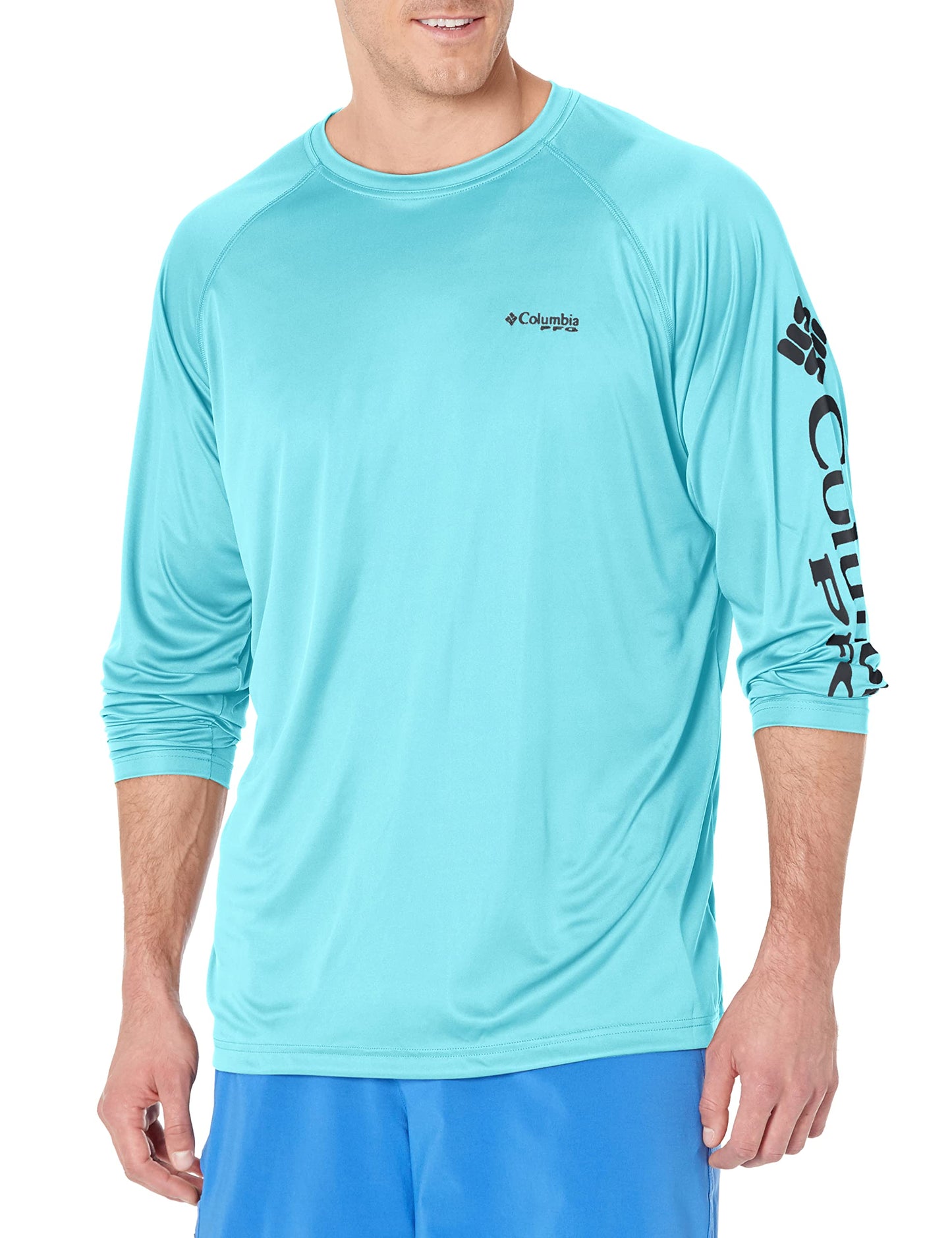 Columbia Men's PFG Terminal Tackle Long Sleeve Fishing Shirt, Gulf Stream/Black Logo, X-Large Tall