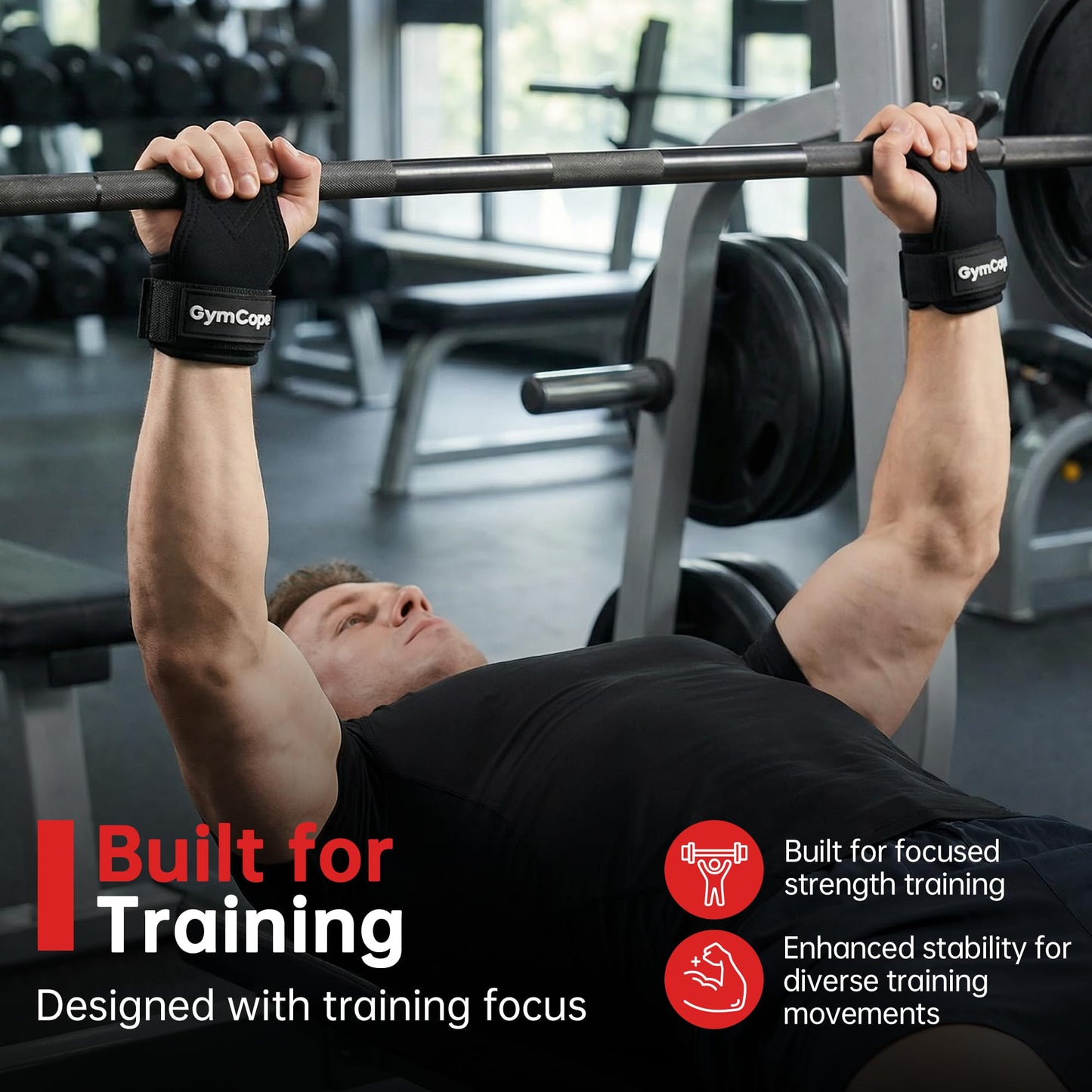 GymCope Lifting Wrist Straps for Weightlifting, Heavy Duty Wrist Straps for Deadlifts, Powerlifting, Bodybuilding and Strength Training, Secure Grip Support for Men Women, 1 Pair Black