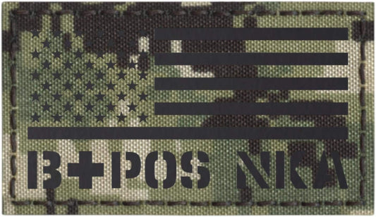 IR NWU Type III USA Flag BPOS B+ AOR2 Blood Type NKA NKDA Infrared Tactical Hook Patch