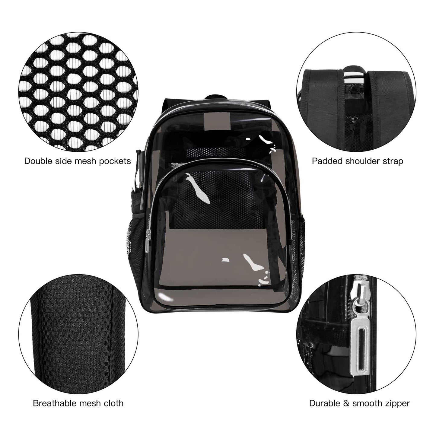 HEEYA Clear Backpack Heavy Duty Transparent Backpack for Security, Sports, Work, Travel, Stadium