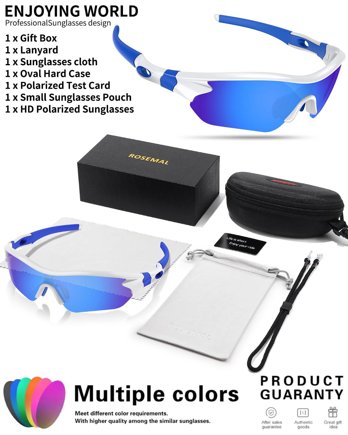 Rosemal Sunglasses Men Polarized Sports UV400 Protection TR90 Frame for Running Cycling Baseball Golf Tennis Hiking Fishing Driving