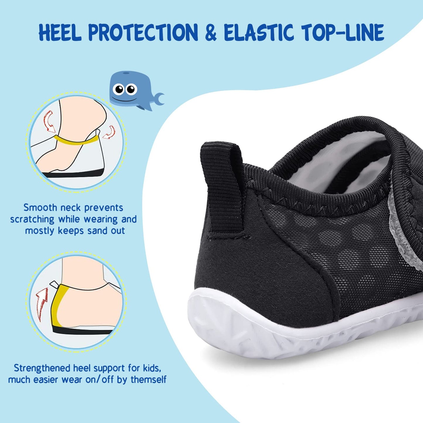 LeIsfIt Kids Water Shoes Toddler Girls Boys Swim Shoes Outdoor Quick-Dry Breathable Aqua Socks for Beach Pool Surf, Black, 1 Big Kid