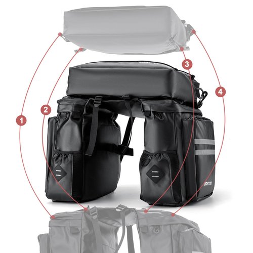 GAVTON 3-in-1 Waterproof Bike Pannier Bag Set 40L Detachable Bicycle Saddle Bag Backpack with Adjustable Shoulder Strap Heavy-Duty Polyester for Commuting Touring Cycling Accessories