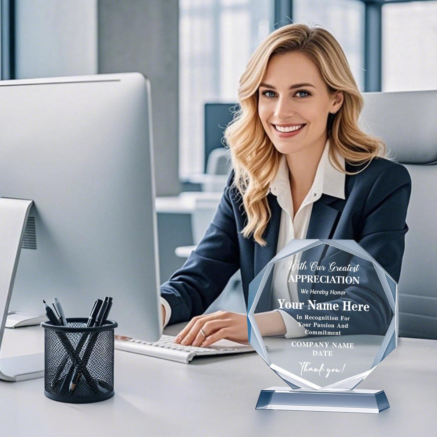 Personalized Trophy Award - Plaques Personalized Engraved - Custom Crystal Awards and Trophies for Employee Recognition, Event, Sport, Competition - Coworker Employee Appreciation Gifts (Thank You)