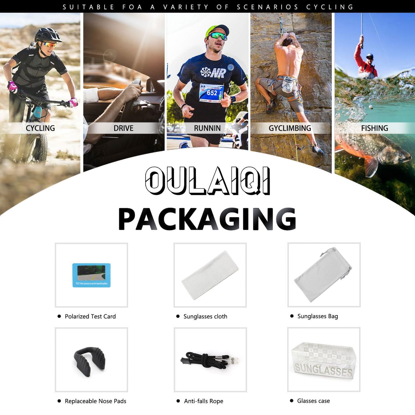 OULAIQI Cycling Sunglasses Polarized Sunglasses for Cycling Men Women with 3 Interchangeable Lens Baseball Glasses