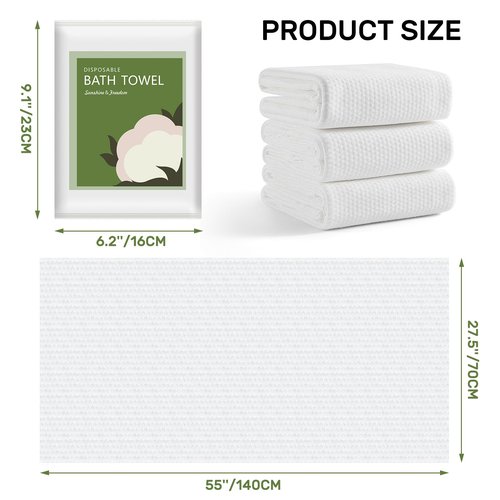 rngwaper Disposable Bath Towels Durable Large Portable Thicken Camping Towels Quick Dry, Absorbent,Ultra Soft for Travel Hotel Swimming Gym Sauna Spa Pet Sports Hiking Beach Spa 55''X27.5''(10pack)