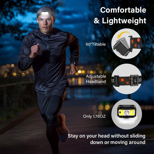 MIOISY Headlamp Rechargeable, Ultra Bright LED Head Lamp Flashlight with White Red Light, 2 Pack Motion Sensor Waterproof Headlight, 8 Modes Lights for Camping Fishing Running