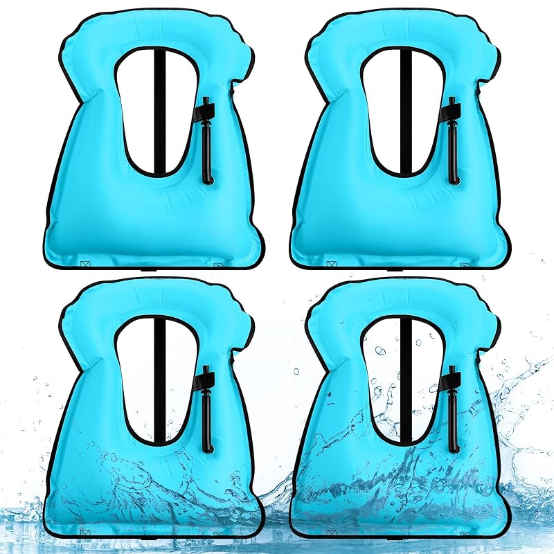 Blue 4 Pcs Inflatable Adult Swim Vest Jackets – Adjustable Diving Vests Set