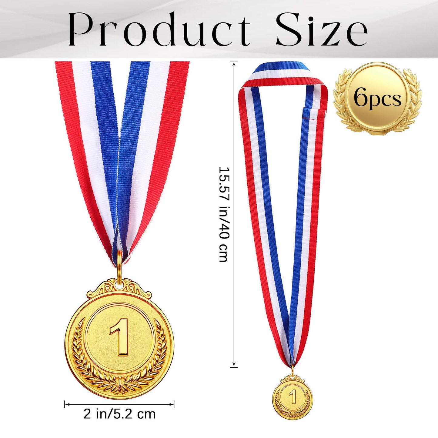 VICROIC 6 PCS Gold Medals for Kids Adults, 1st Place Award Medal for Classroom School Rewards，Sports, Competitions, Tournaments, Winning Prizes, Party, 2 Inches