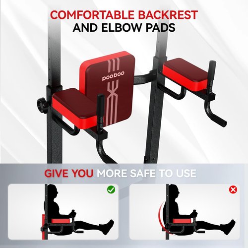 Pooboo Power Tower Dip Station Pull Up Bar for Fitness Home Gym Workout,Multi-Function Adjustable Height Fitness Strength Training Exercise Equipment,without Power Elastic Ropes