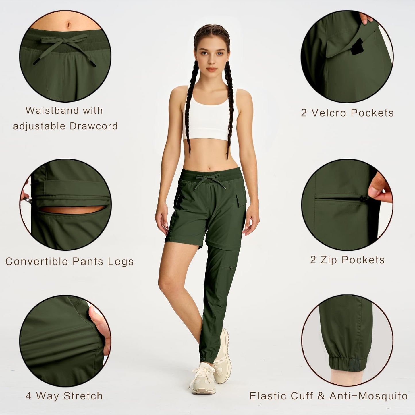 smawell Womens Hiking Pants Quick Dry Cargo Scrub Pants Women Joggers with Pockets Petite Army Green M