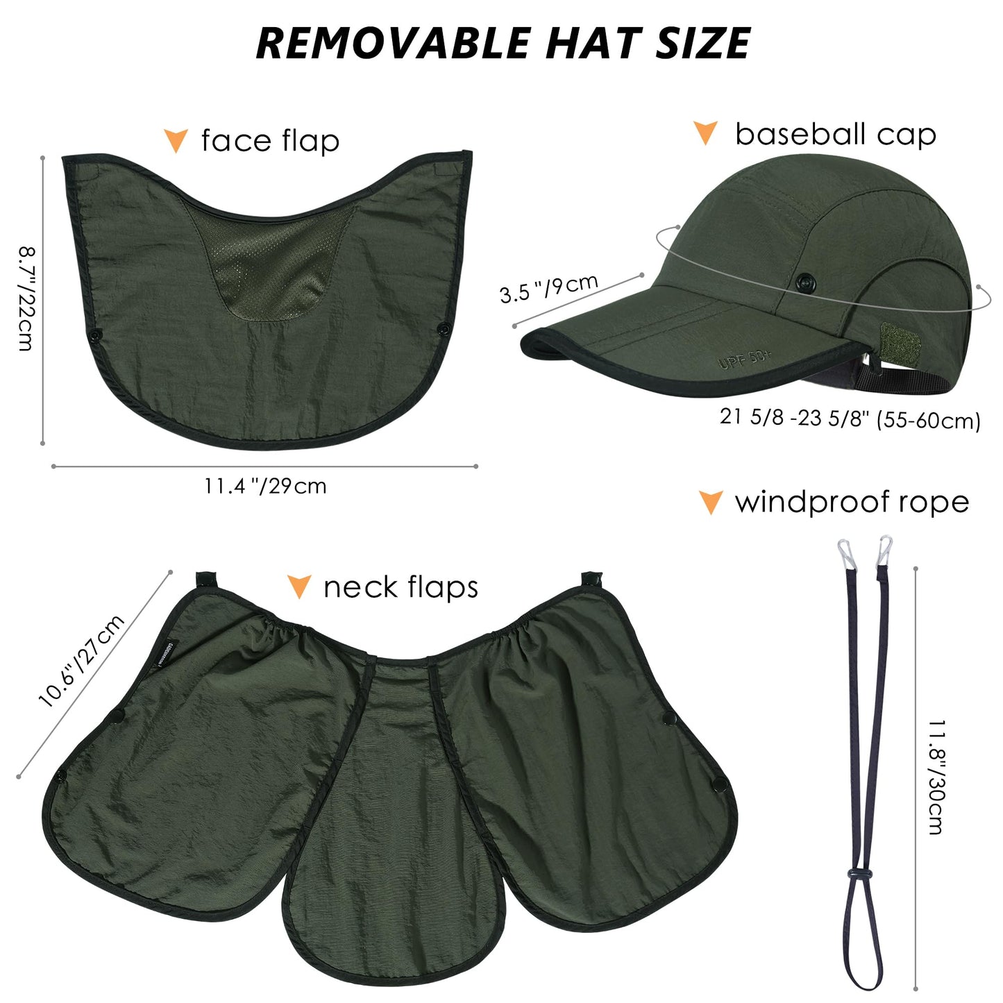 GADIEMKENSD Foldable Fishing Sun Hat with Neck Flap Face Cover Sun Protection Cool Baseball Cap Adjustment Covering Removable Legion Hat for Fishing Gardening Hiking Golf White