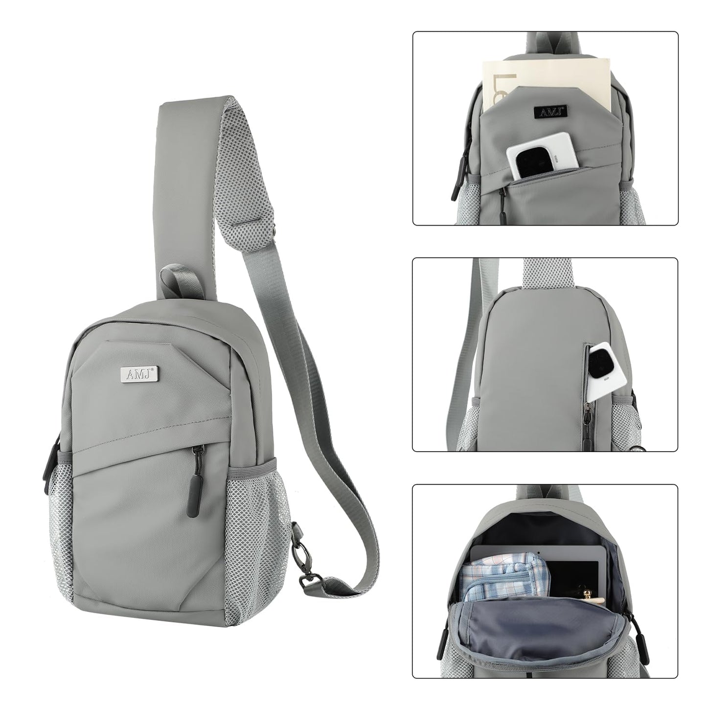 AMJ Cross-body Bag Small Handbag For Men, Fashion Backpacks For Women, Travel Chest Daypack for Hiking, Camping, Sports(Space Grey)