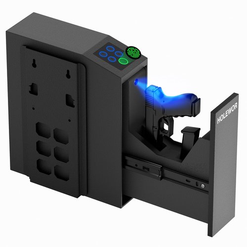 Gun Safe Biometric Pistol Safe Bedside Handgun Case, Slider Fingerprint 3 Ways Quick Access Mounted Gun Lock Box for Nightstand, Bed, Desk, Wall, Dresser