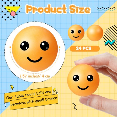 VioraWhite 24 Pcs Novelty Table Tennis Balls Bulk Cute Emotion Face Table Tennis Balls Accessories for Game Fun Birthday Gift Party Decorations
