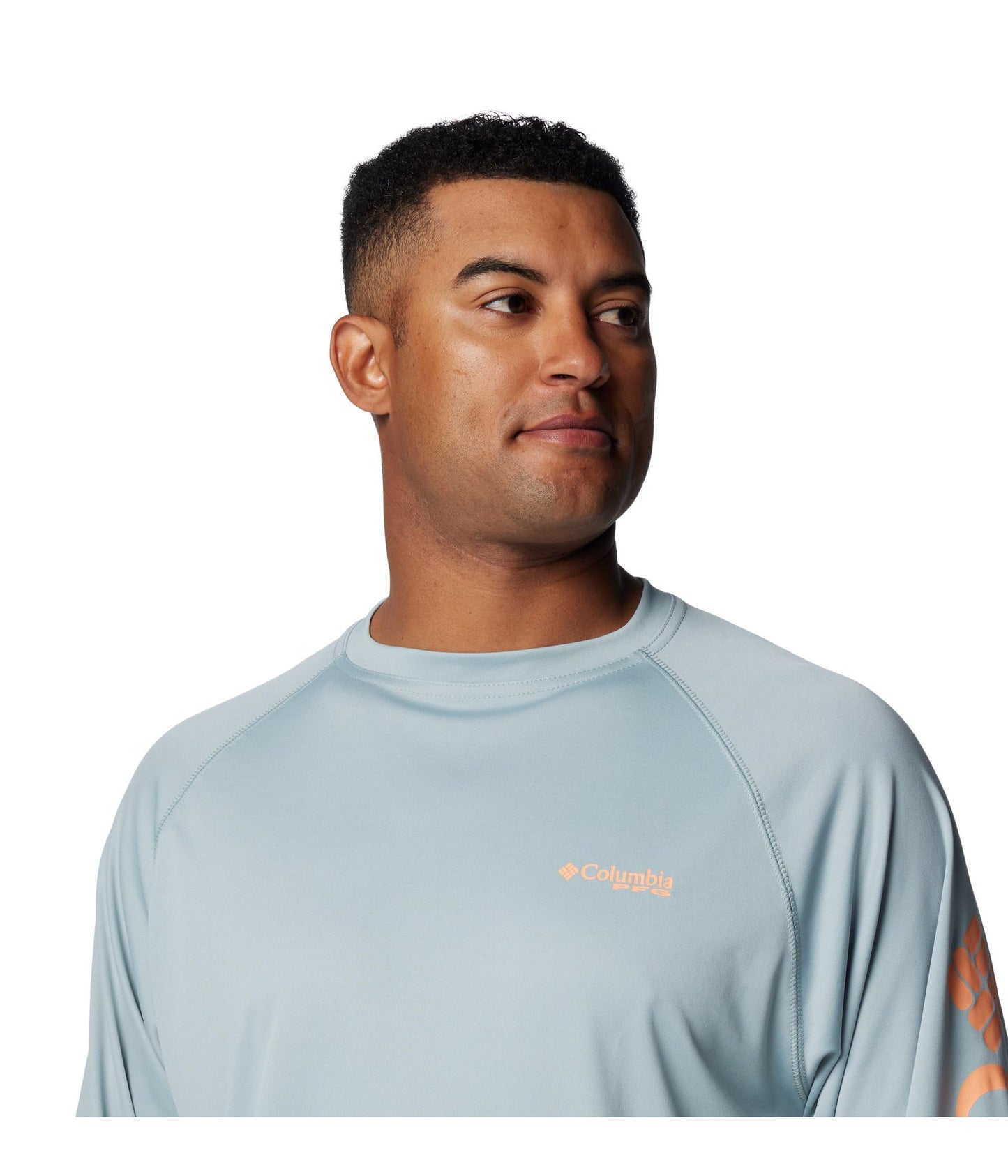 Columbia Men's PFG Terminal Tackle Long Sleeve Fishing Shirt, Crushed Blue/Bright Nectar Logo, 3X Tall