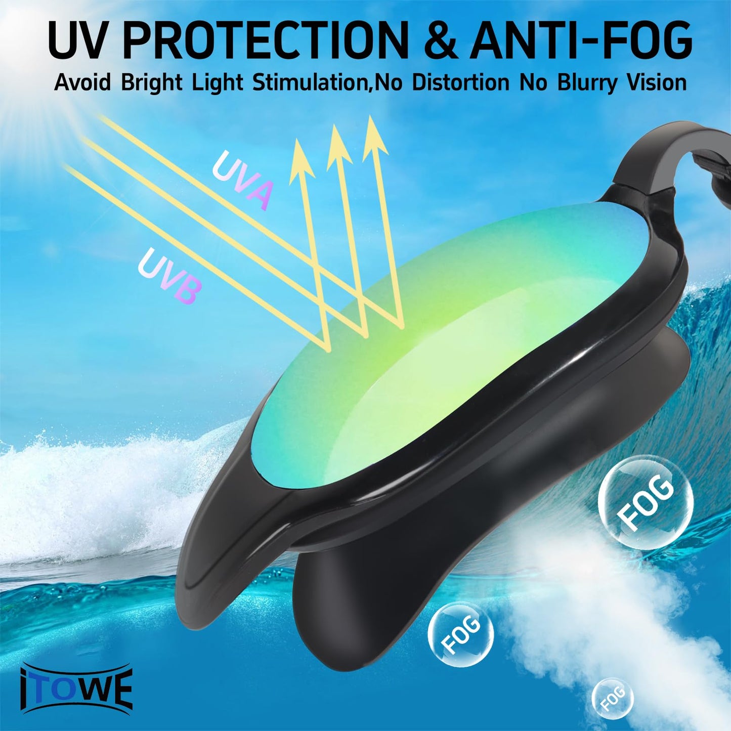 ITOWE Swim Goggles Swimming Goggles for Adult Men Women Youth Mirrored, Pool Water Swim Goggles Black Anti Fog UV Protection Soft Silicone Large Frame Design Beach