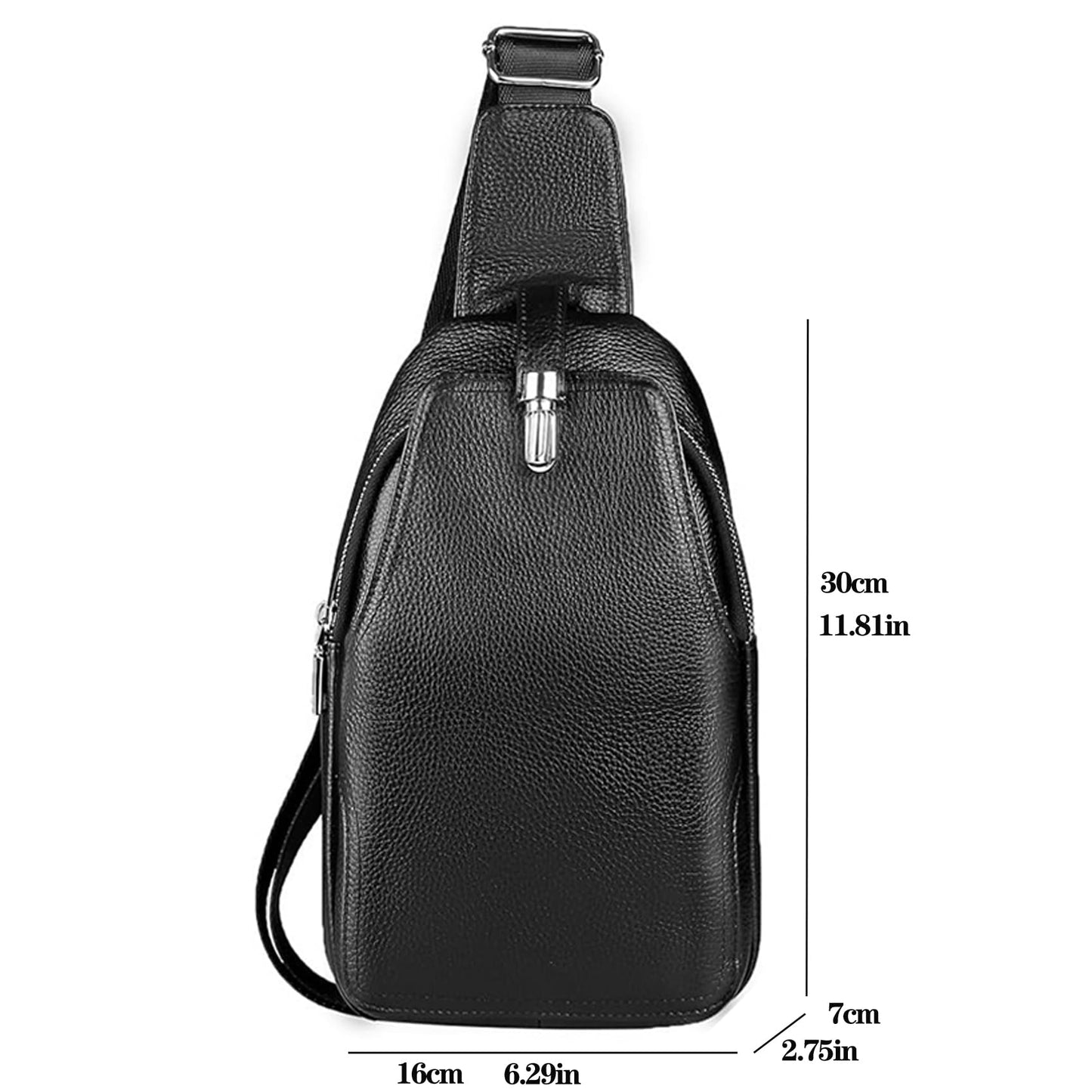 KPYWZER Genuine Leather Sling Bag fo Men Women Backpack Crossbody Chest Bag Purse Outdoor Hiking Travel Daypack Black