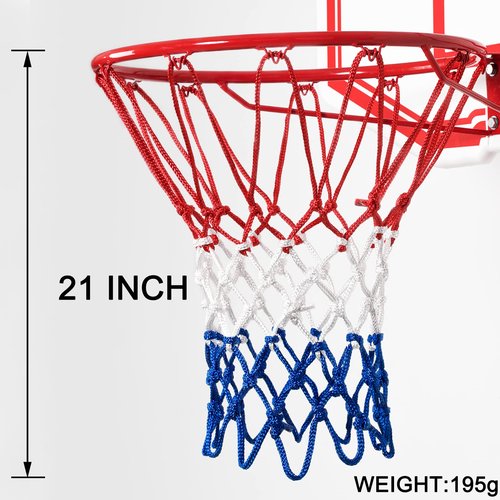 NEIJIANG Basketball Net Replacement, 2025 Upgrade Thick Professional Basketball Nets Heavy Duty Outdoor, All Weather Anti Whip Color Never Fade -12 Loops (Red White Blue)